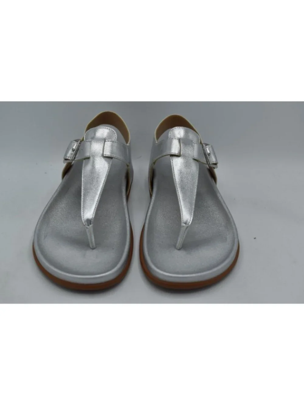 Blondo Womens Size 9 Niomi Ankle Strap Metallic Silver‎ Leather Sandals Shoes